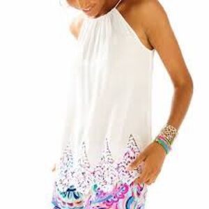 Lilly Pulitzer Diem Top in Resort White Silk Halter Lace Hem Sleeveless Sz M